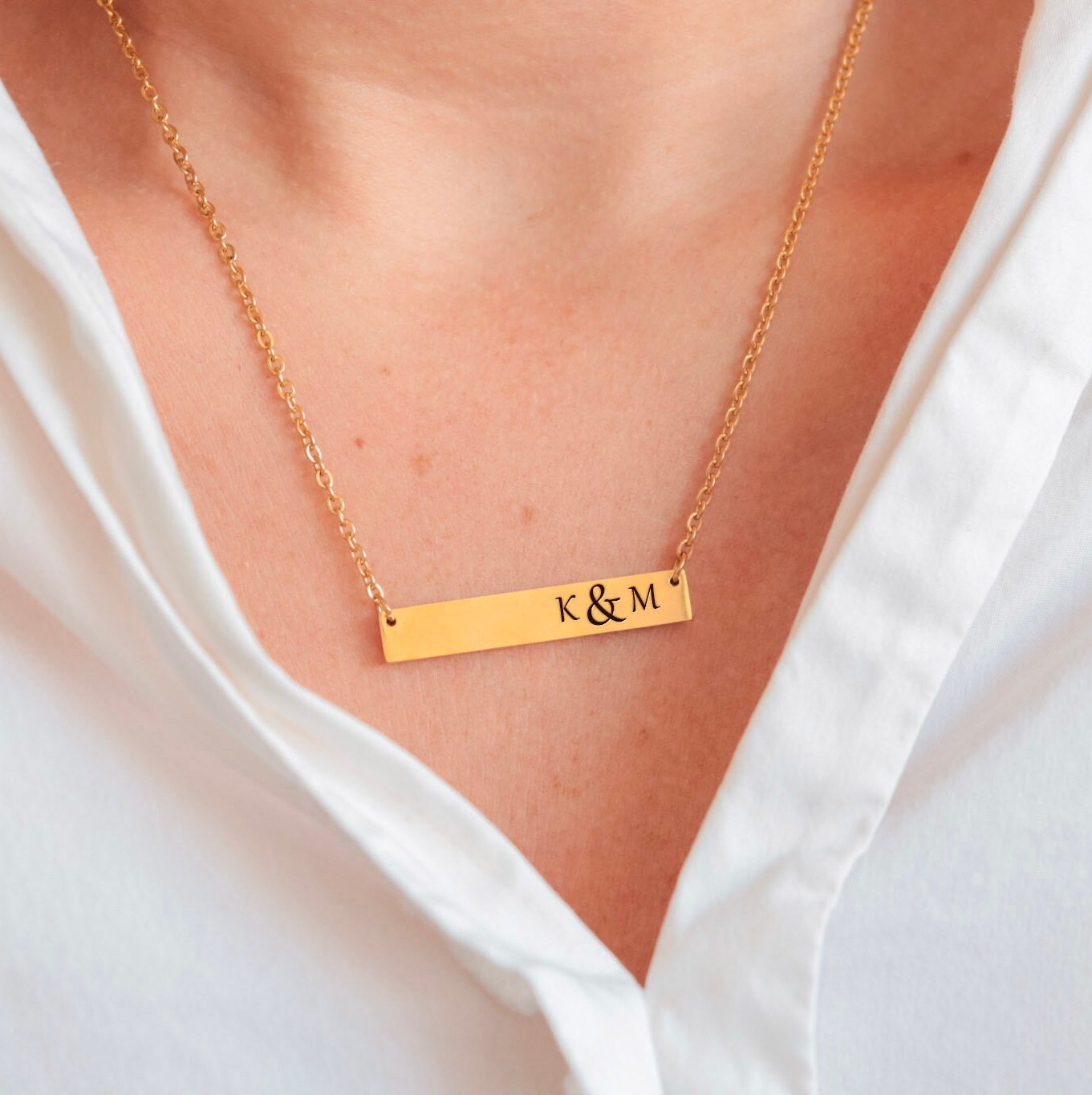 Personalized initials necklace, custom couple initials bar necklace, valentines day gift for wife, name plate necklace, name necklace