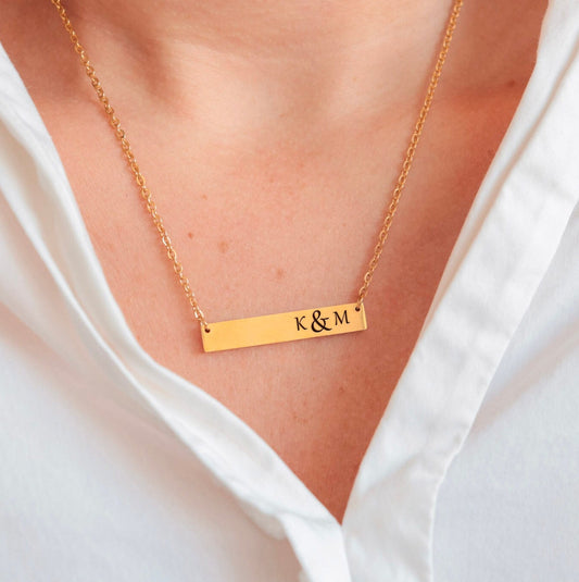 Personalized initials necklace, custom couple initials bar necklace, valentines day gift for wife, name plate necklace, name necklace