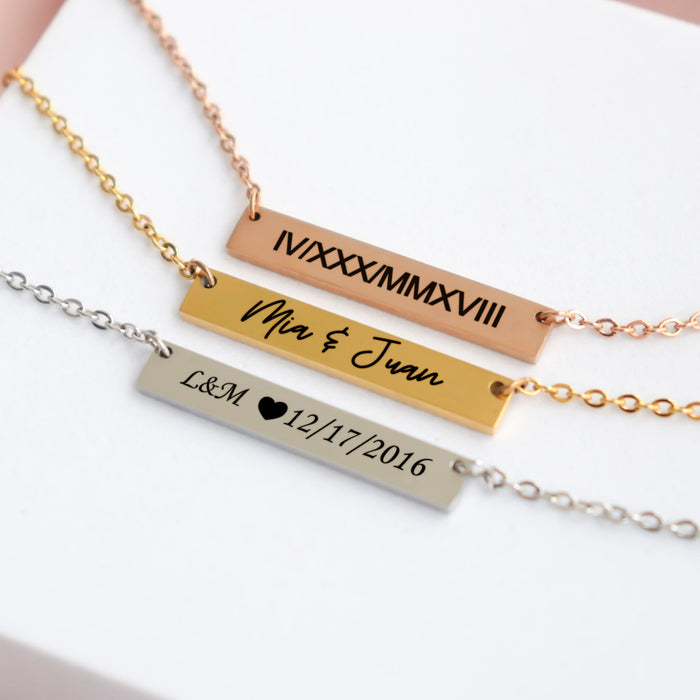Two-Sided Engraved Bar Necklace