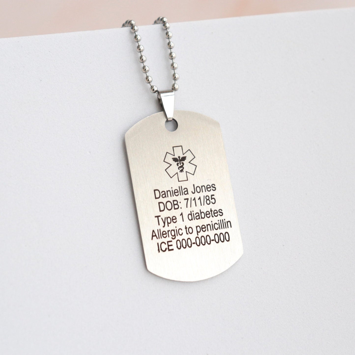 Medical ID Military Pendant Necklace