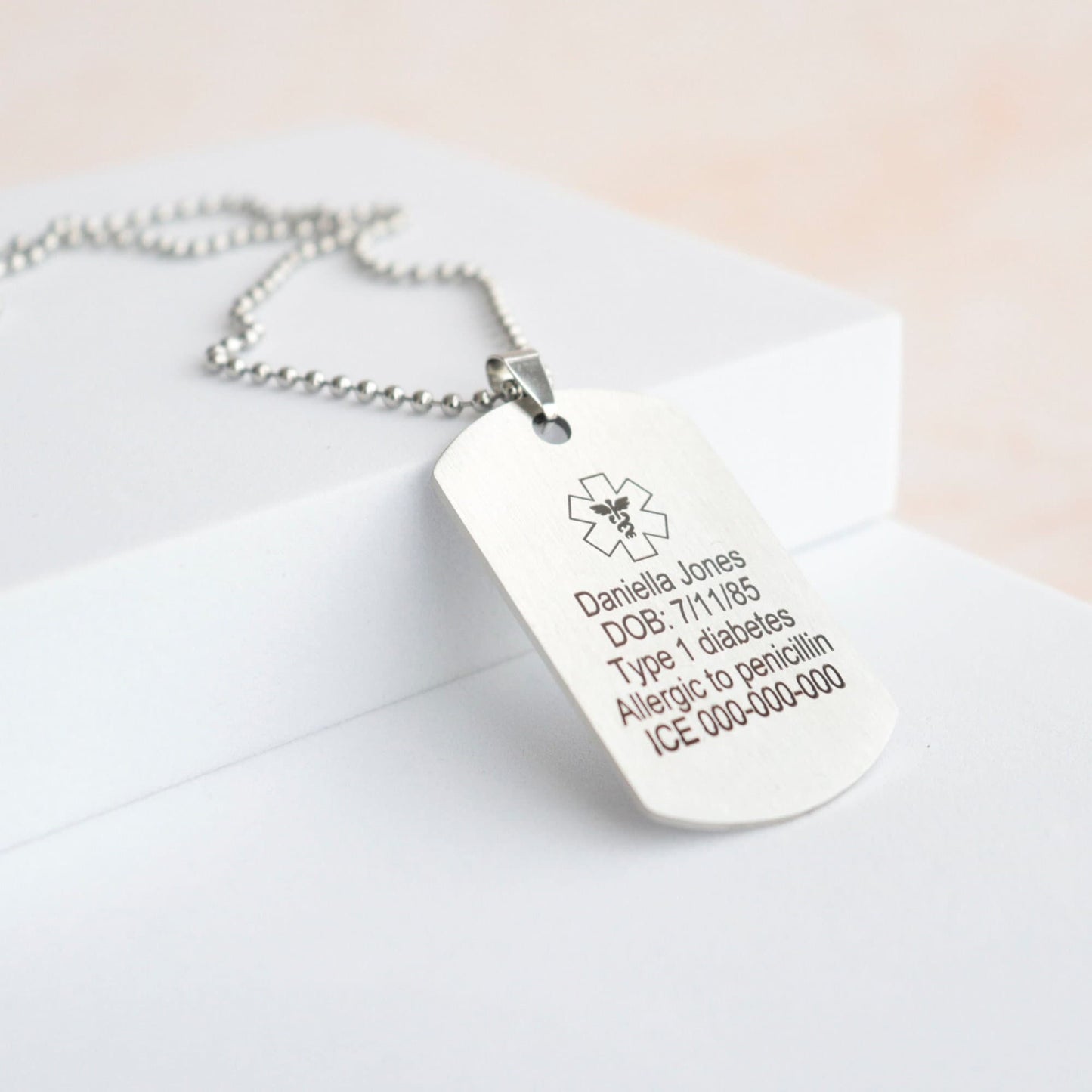 Medical ID Military Pendant Necklace