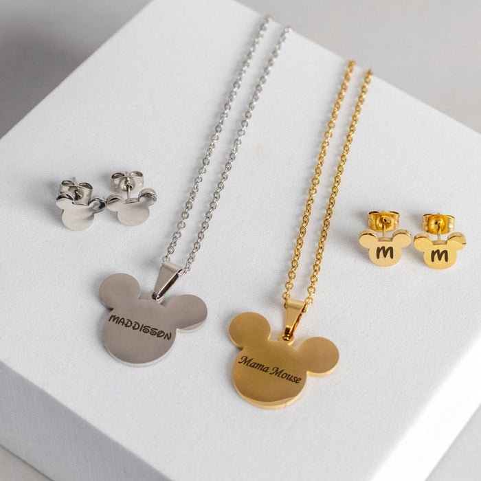 Personalized Mouse Ears Family Necklace & Earrings Set
