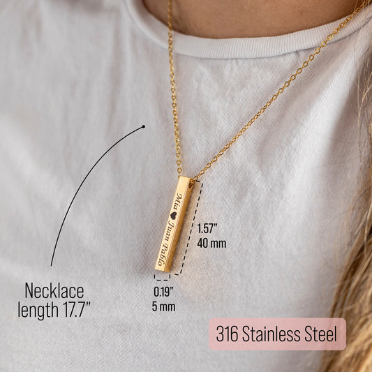 Custom engraved 4sides vertical bar necklace