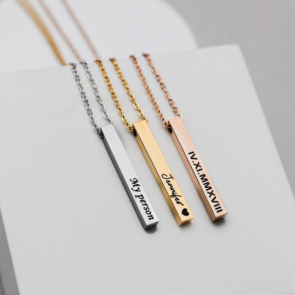 Four-Sided Engraved Bar Necklace