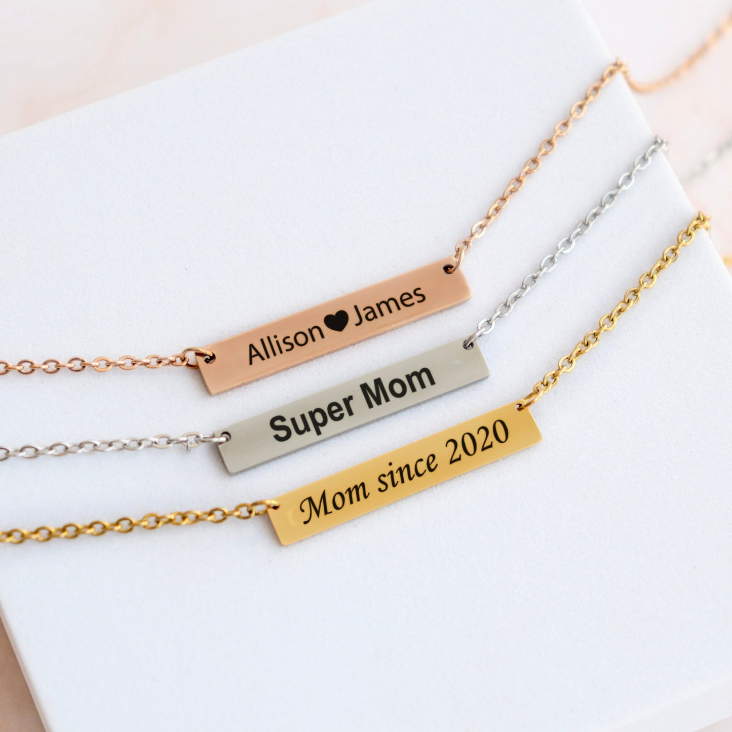 Custom mom necklace with kids names, engraved new mom necklace, mother's day gift, personalized grandma double name necklace