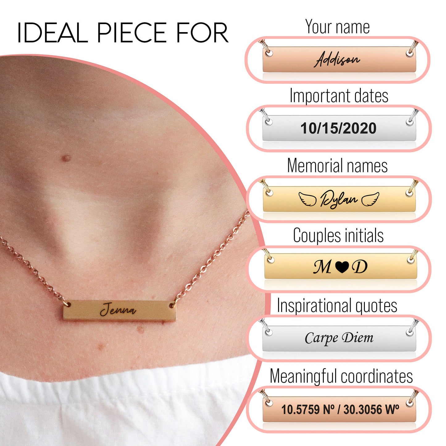Personalized initials necklace, custom couple initials bar necklace, valentines day gift for wife, name plate necklace, name necklace