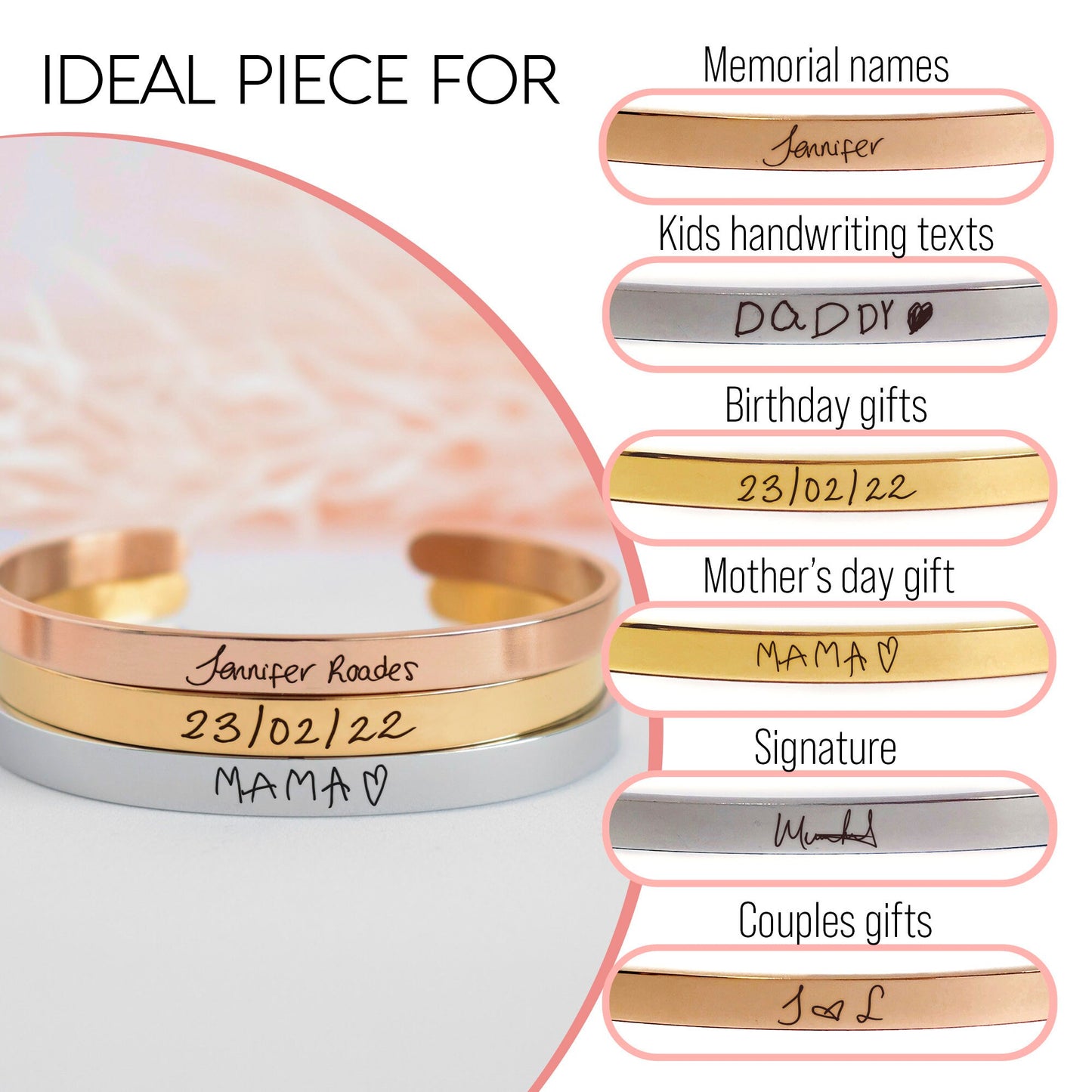 Personalized Handwritten Engraved Bar Bracelet