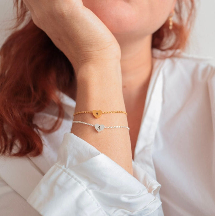 Tiny Heart Initial Charm Bracelet