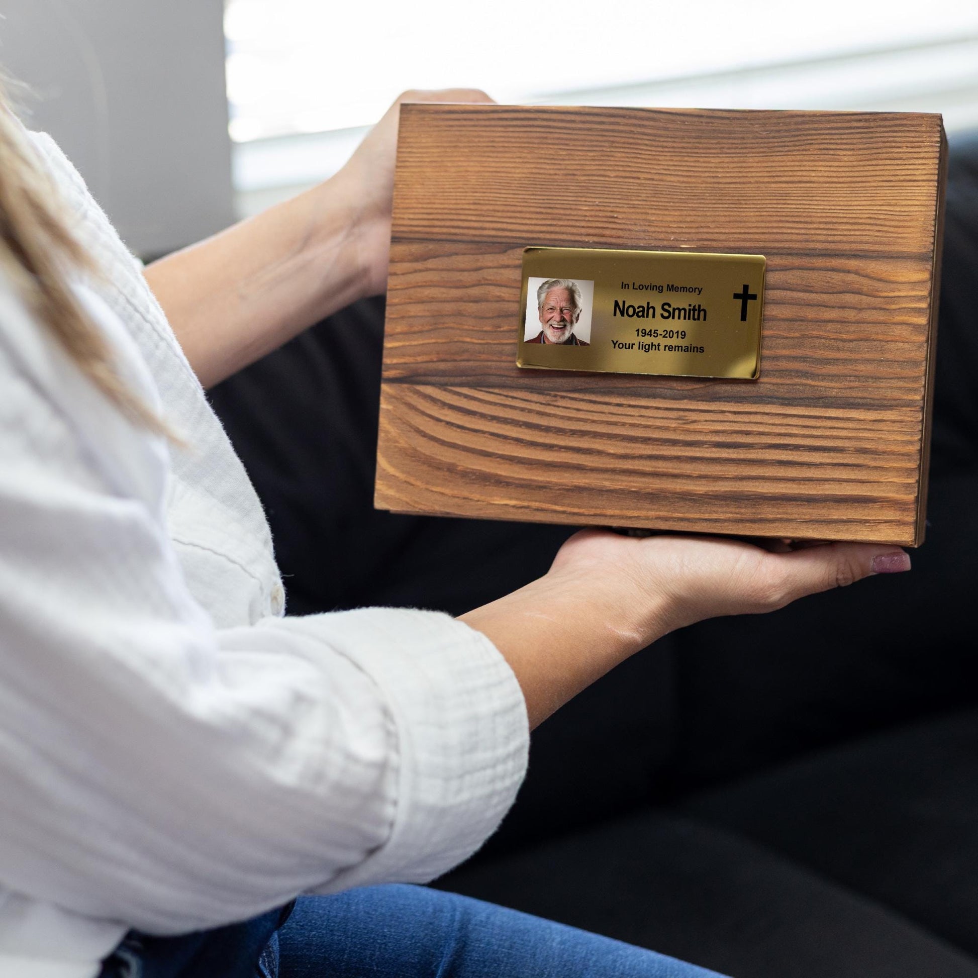 Personalized Memorial Urn Nameplate: Stainless Steel Ashes Box Plaque - photo 2