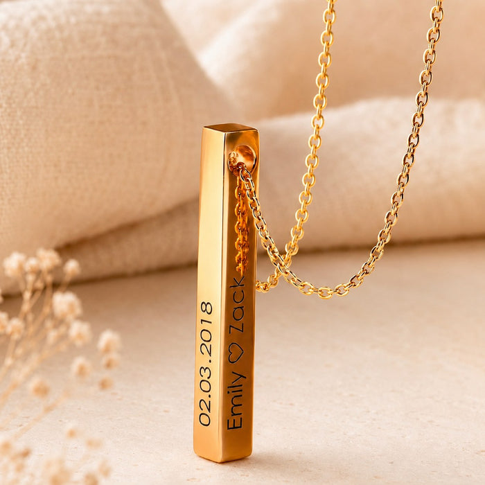 Four-Sided Engraved Bar Necklace