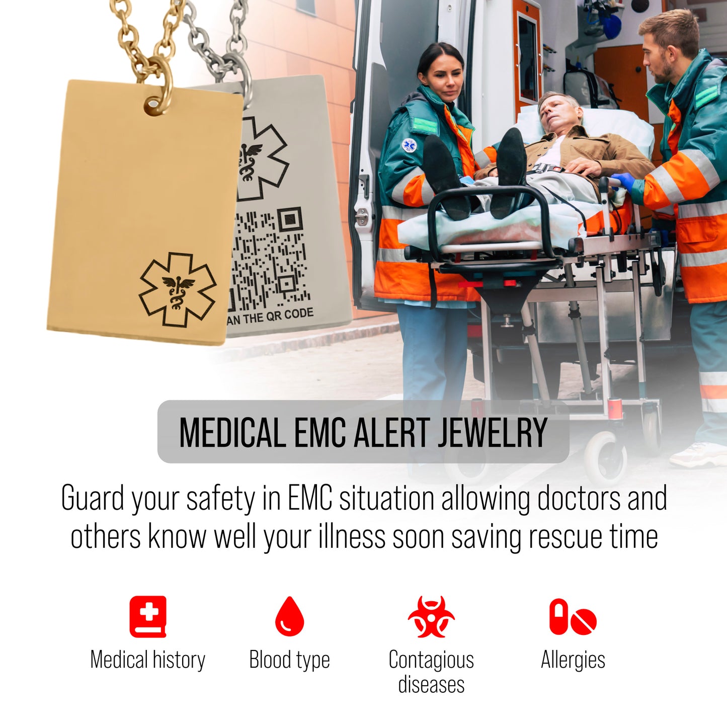 Medical ID Smart QR Code Pendant Necklace