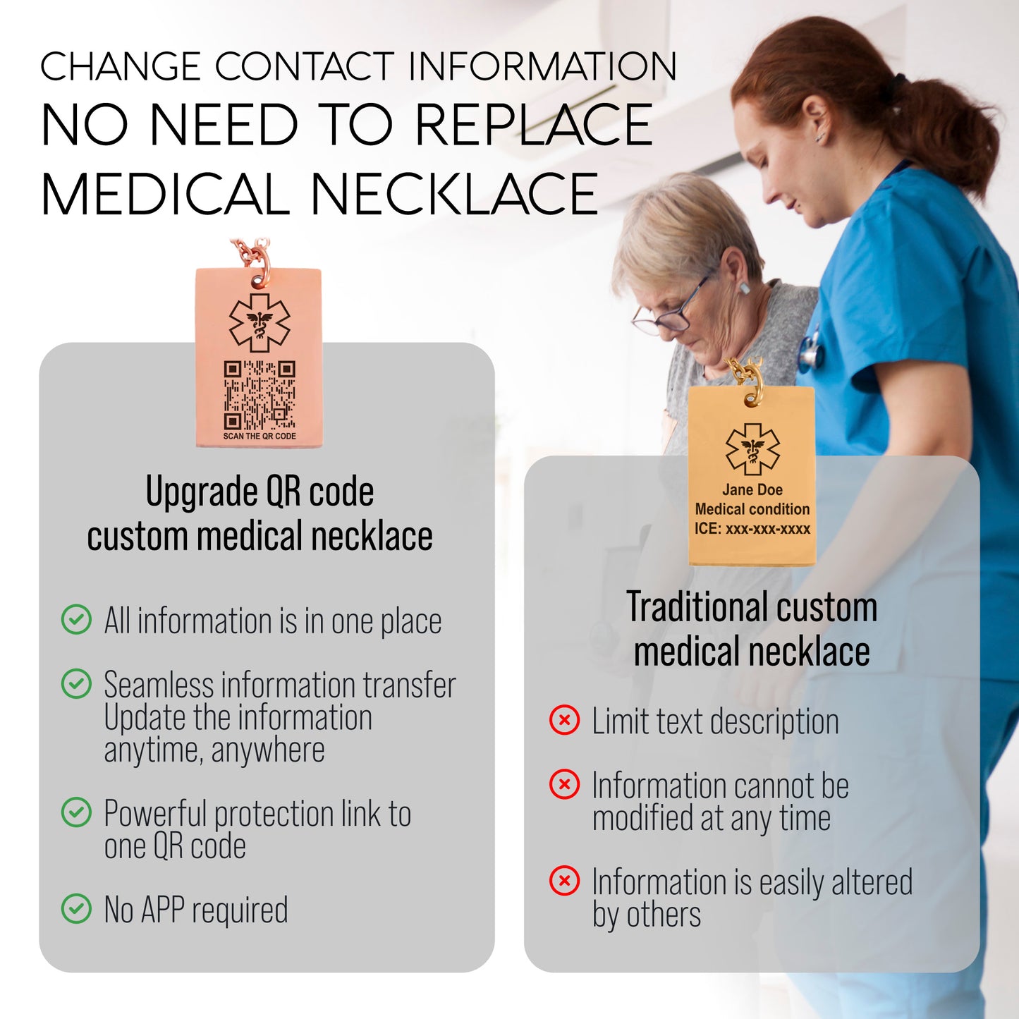 Medical ID Smart QR Code Pendant Necklace