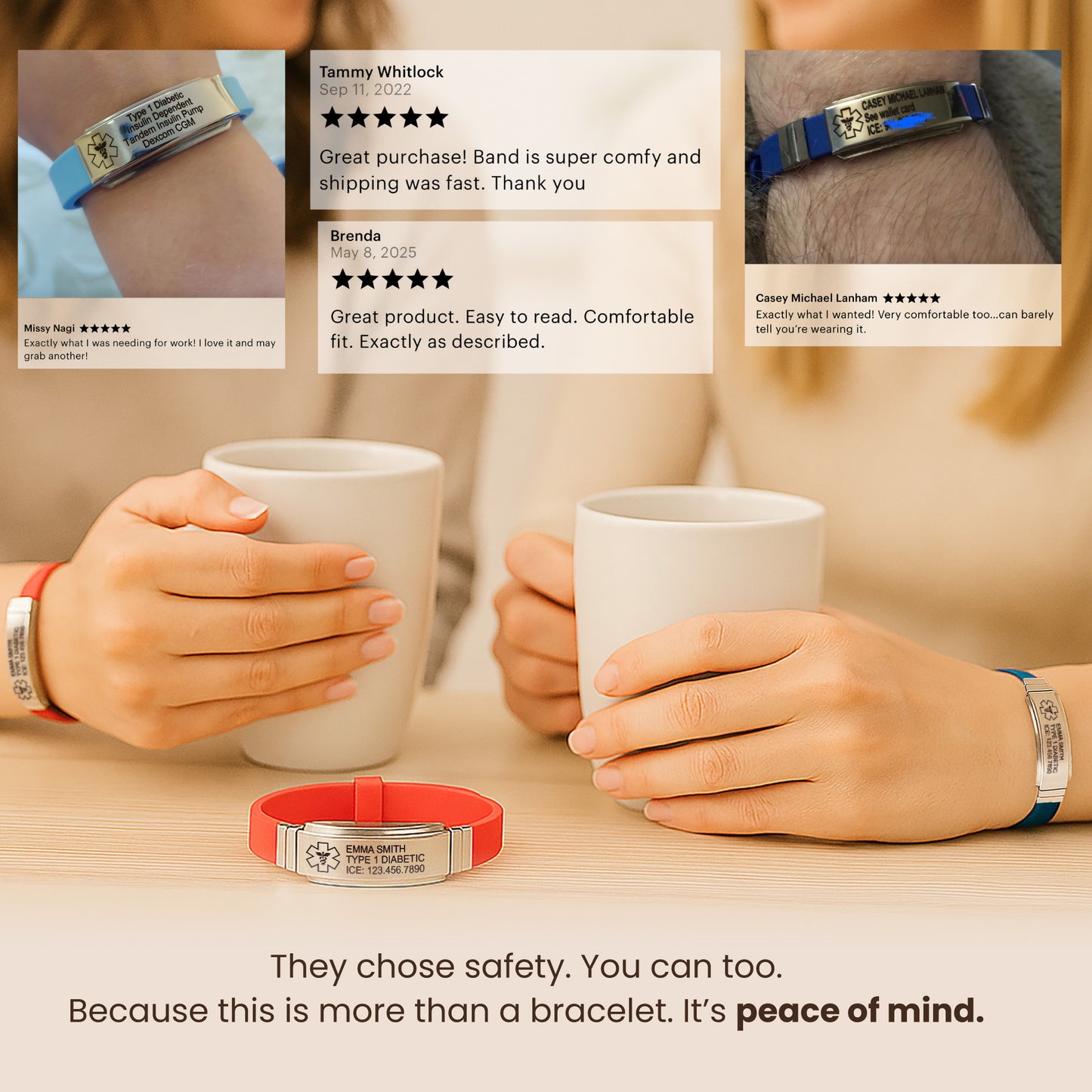 Emergency Silicone & Stainless Steel Unisex Medical Alert ID bracelet