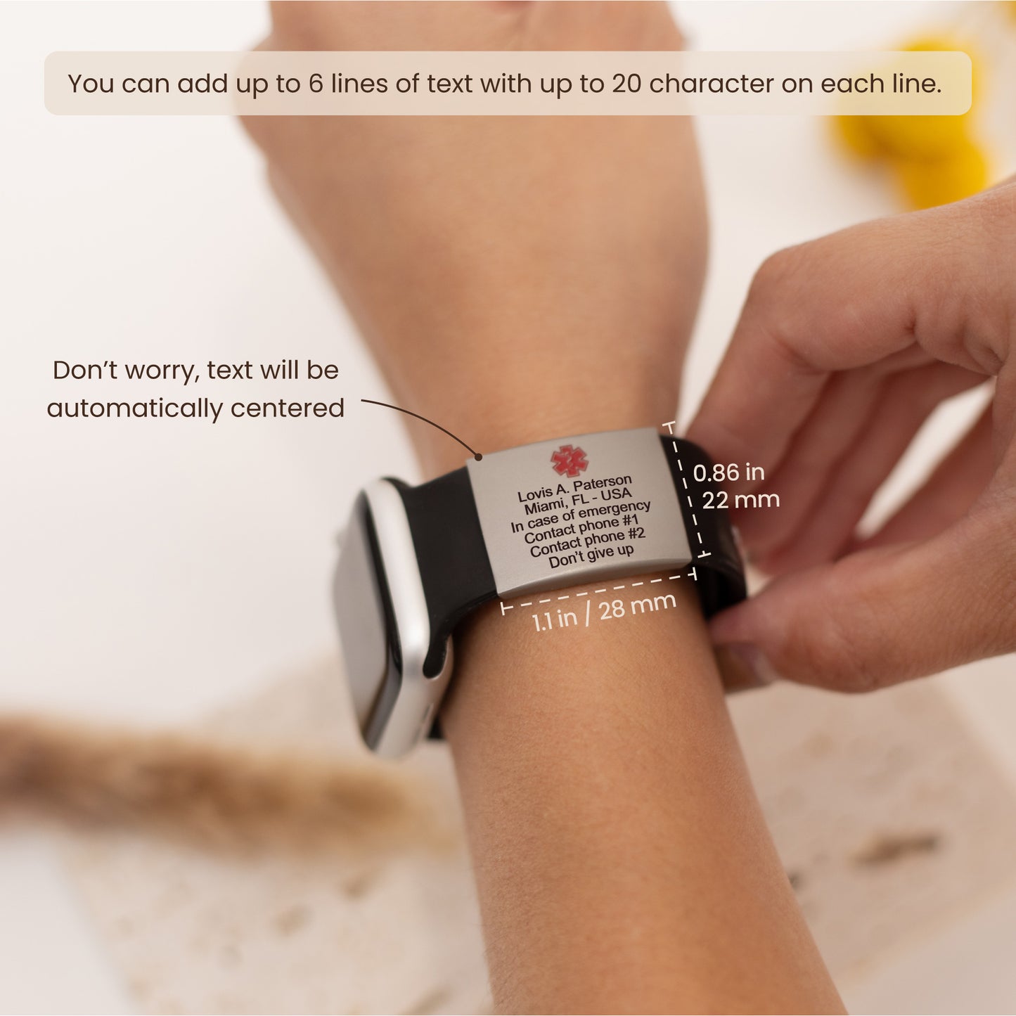 Alert ID Nameplate Tag for SmartWatch Band