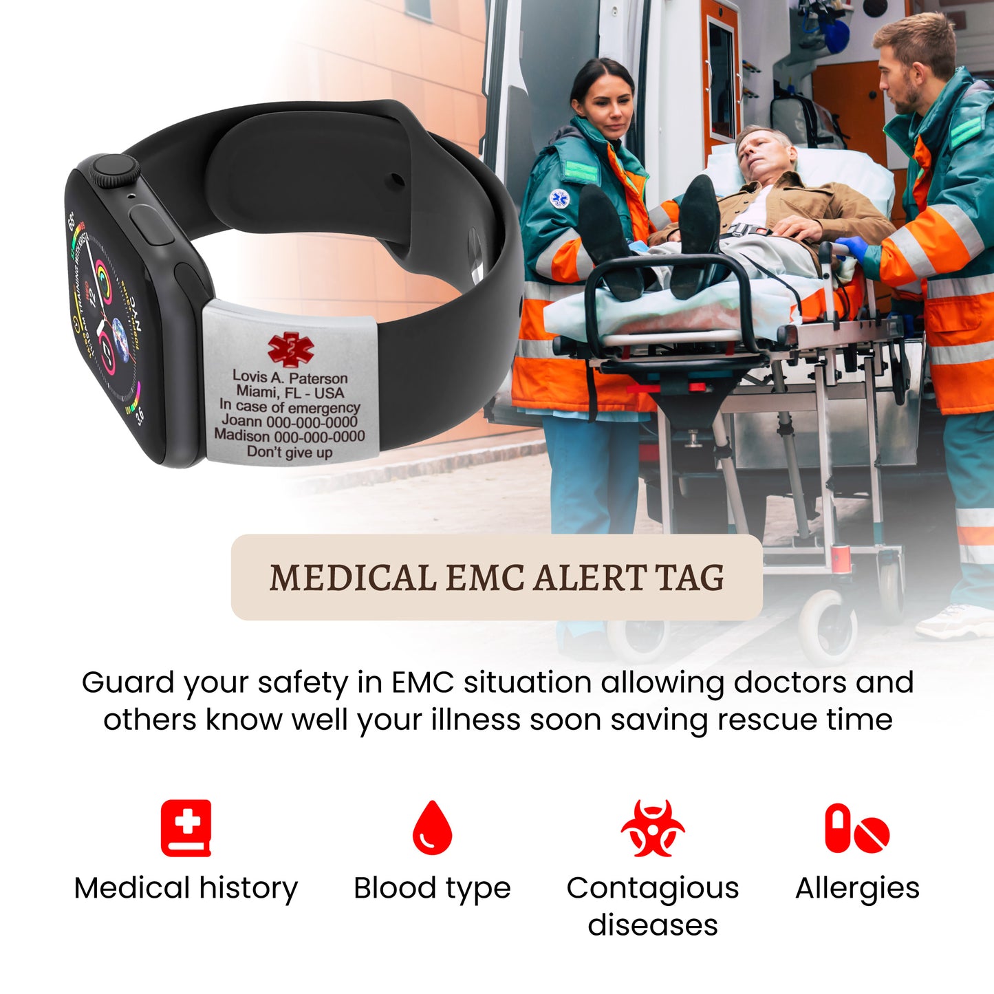 Alert ID Nameplate Tag for SmartWatch Band