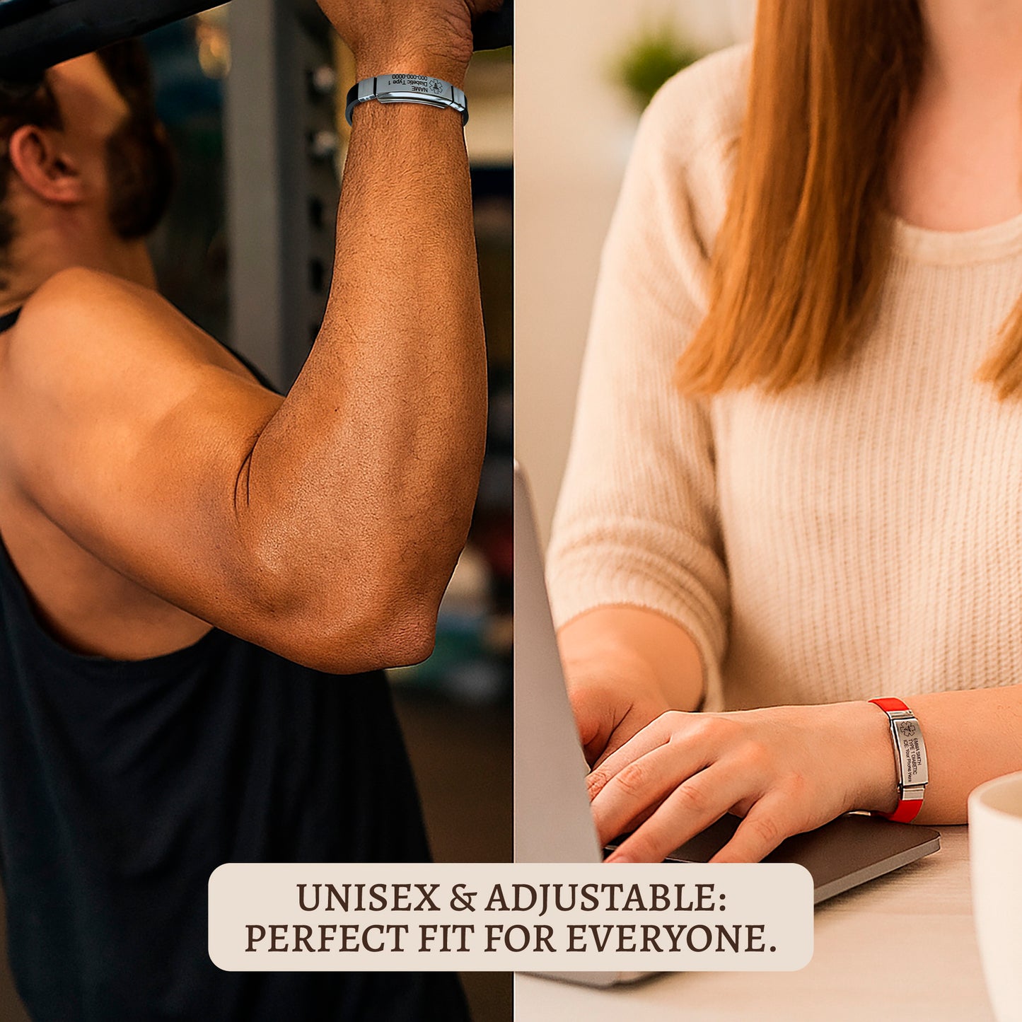 Emergency Silicone & Stainless Steel Unisex Medical Alert ID bracelet