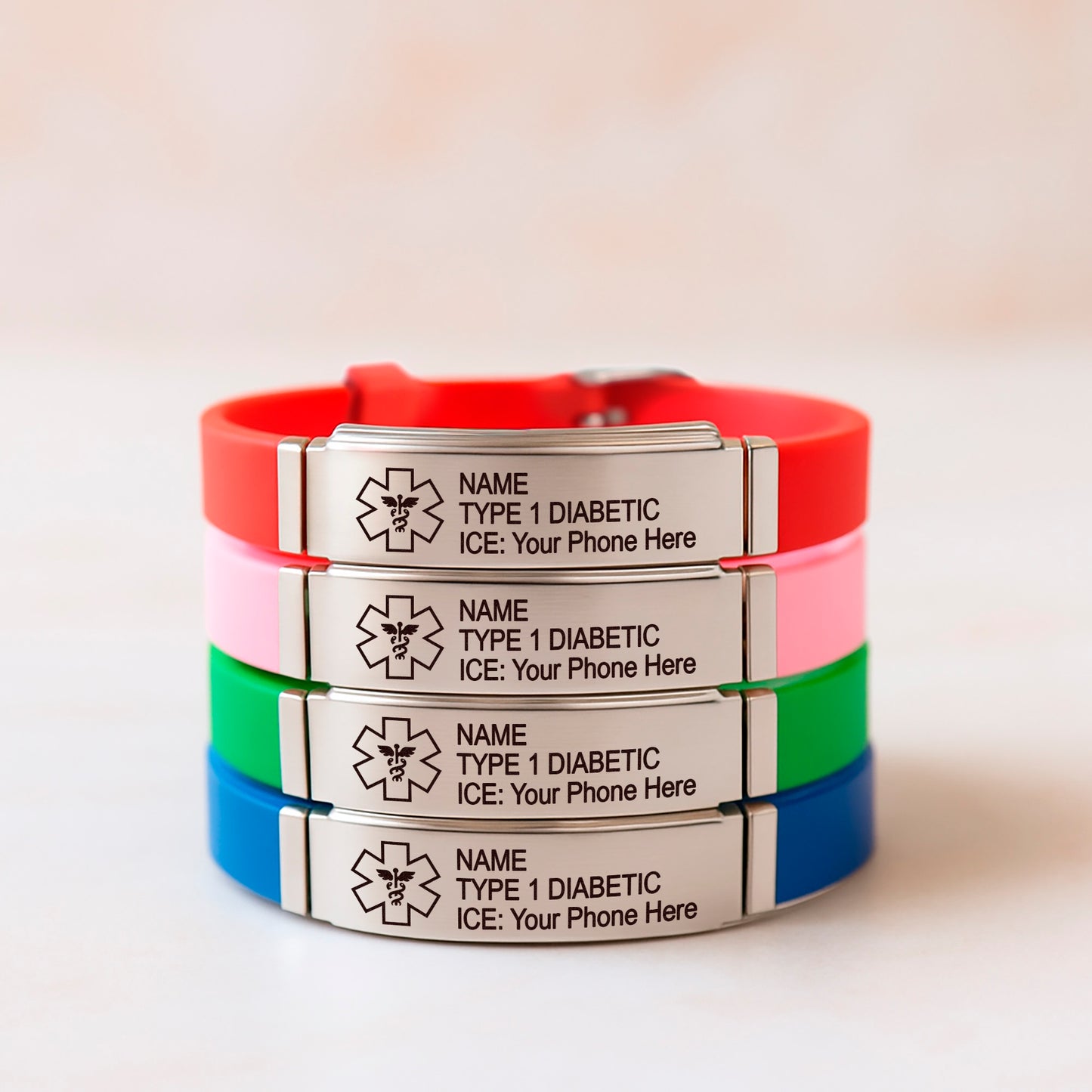 Emergency Silicone & Stainless Steel Unisex Medical Alert ID bracelet