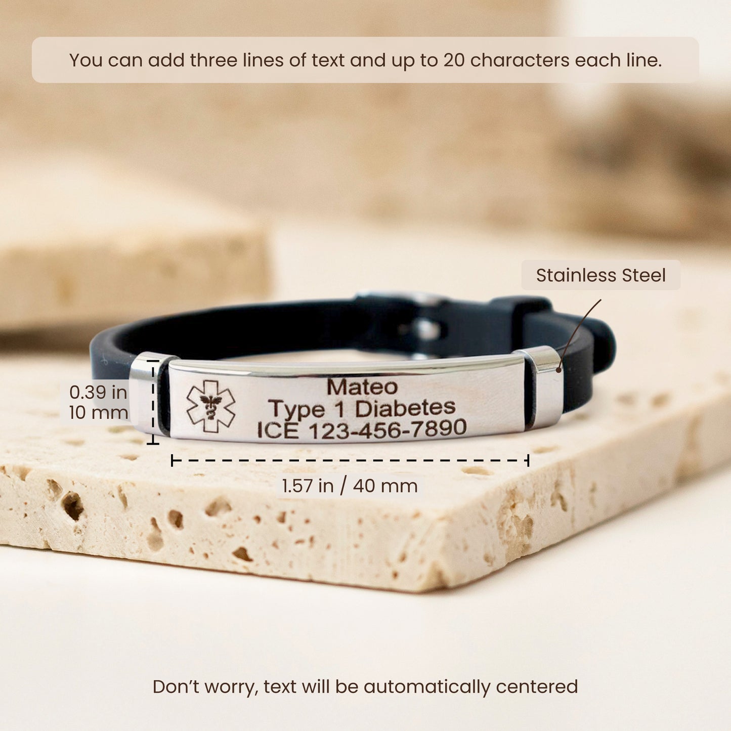 Custom Engraved Kids Emergency Bracelet