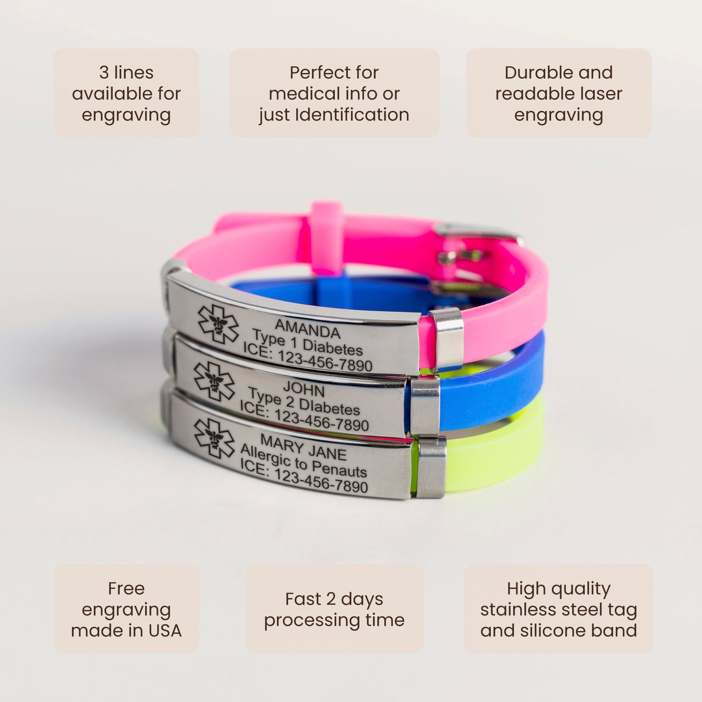 Custom Engraved Kids Emergency Bracelet