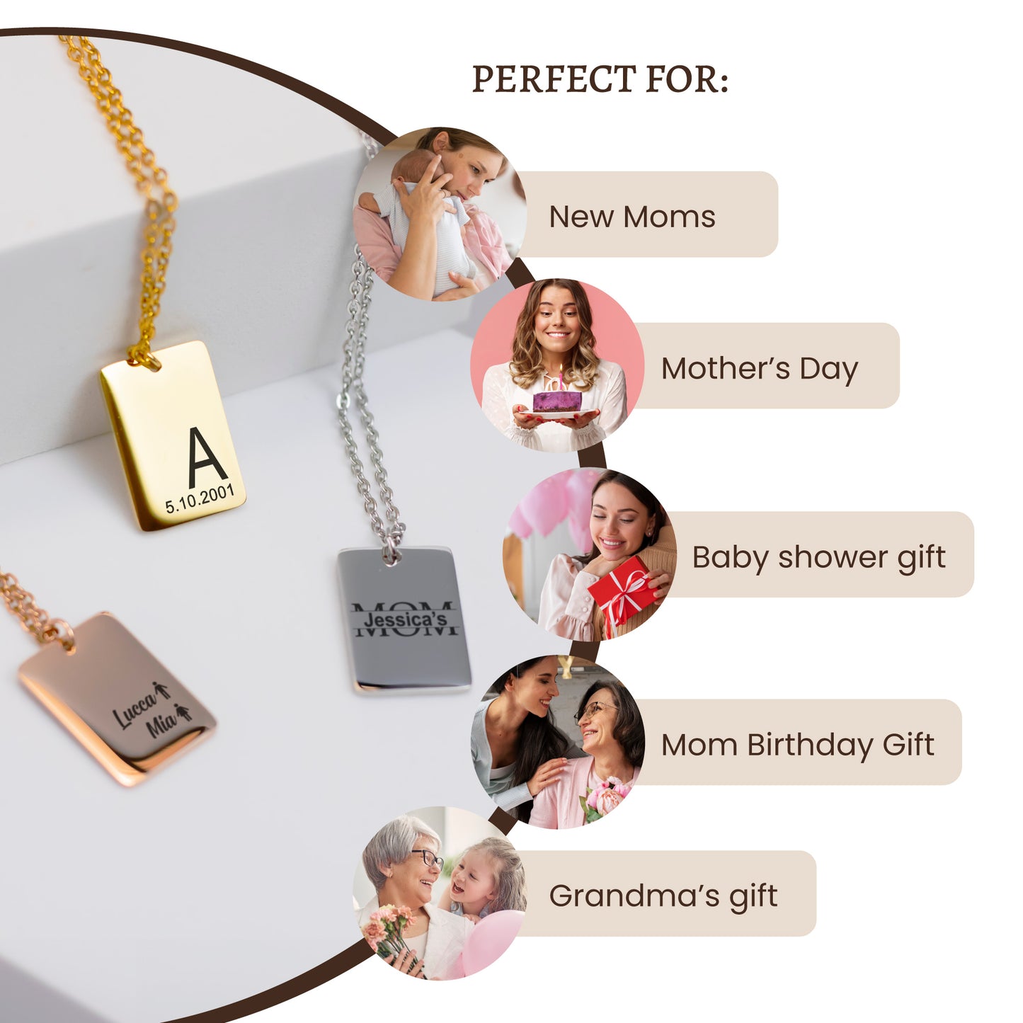 Custom engraved necklace for mom with kids names, engraved grandmother necklace, mother's day gift, personalized bonus mom name necklace