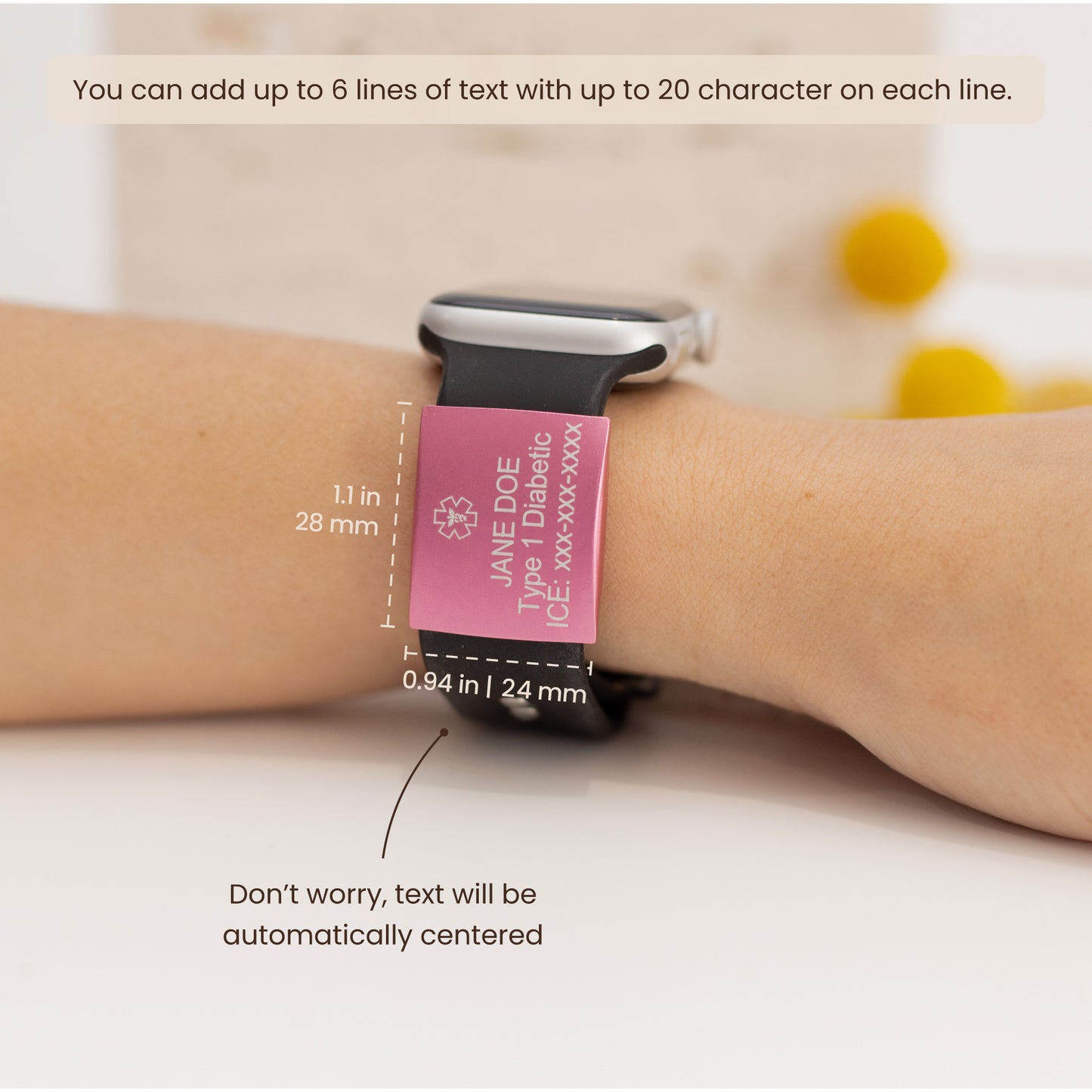 Alert ID Tag For Watch Band