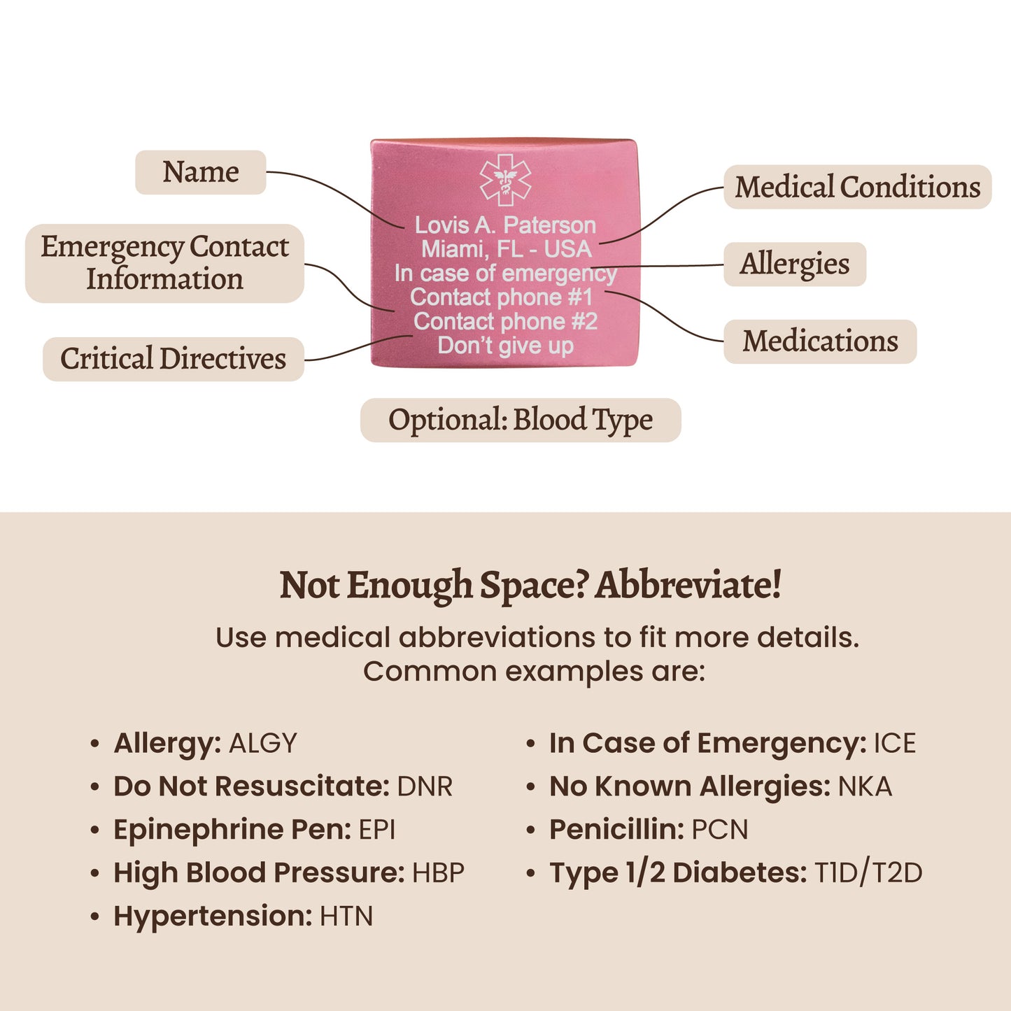 Alert ID Tag For Watch Band