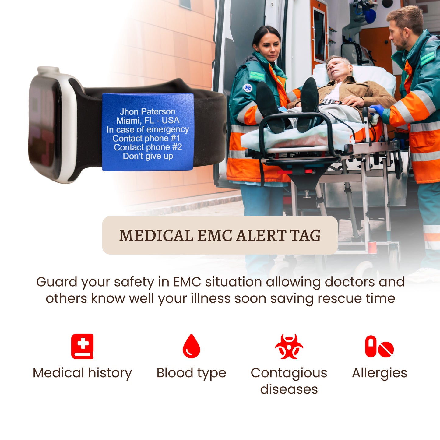 Alert ID Tag For Watch Band