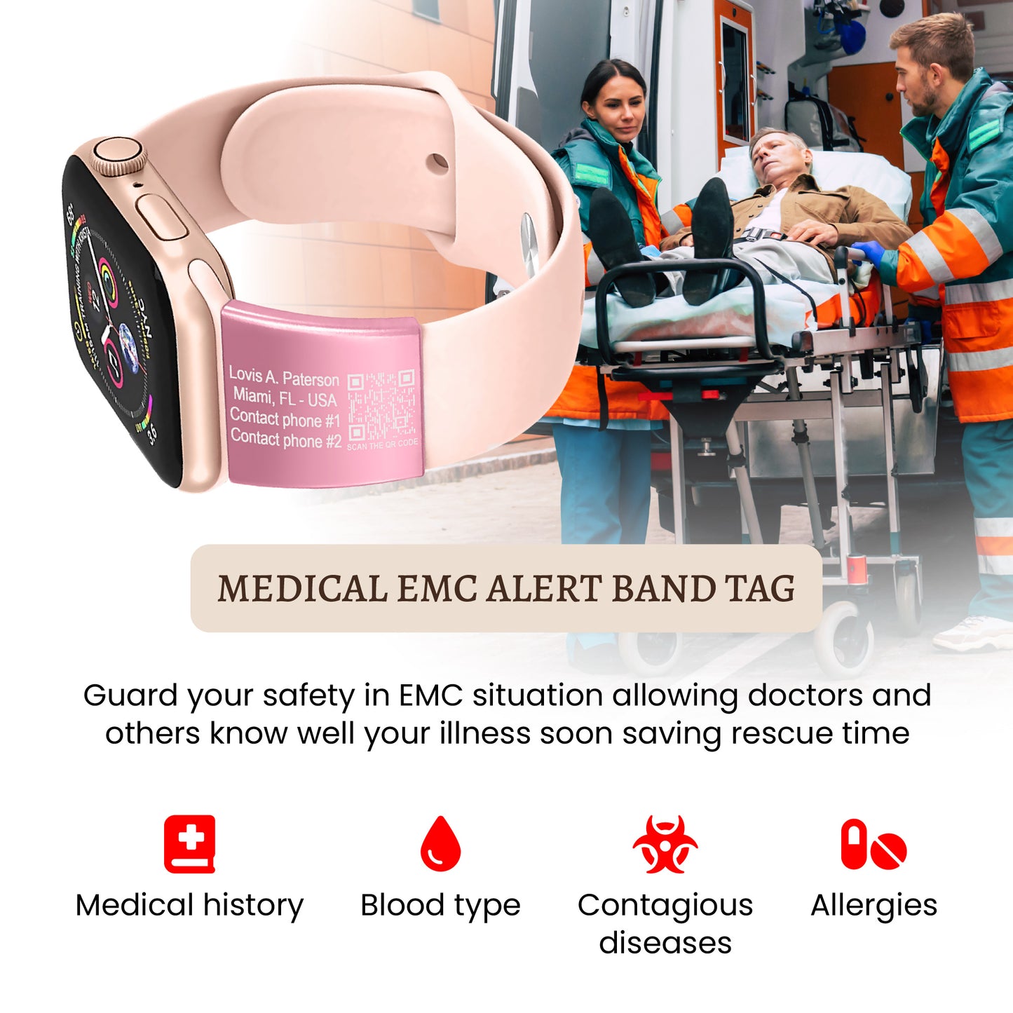 Alert Smart QR Code ID Tag For Watch Band