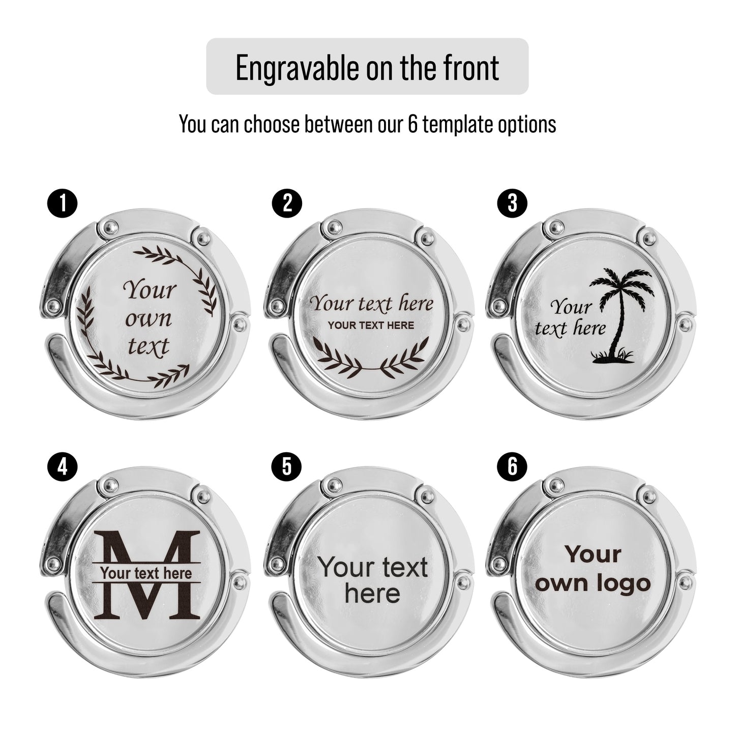 Custom Engraved Purse Hook Sets, Personalized Folding Handbag Hanger For Table