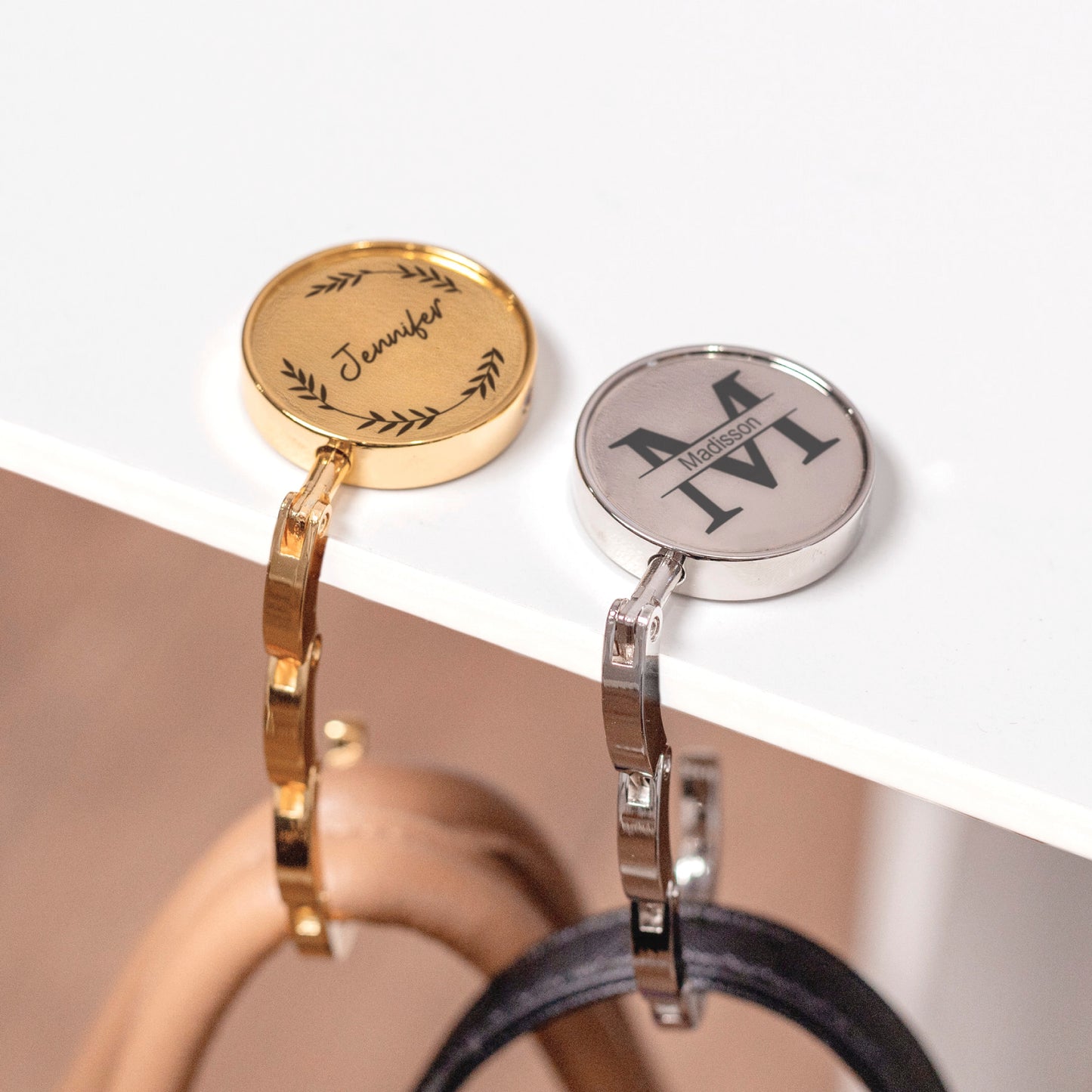 Custom Engraved Purse Hook Sets, Personalized Folding Handbag Hanger For Table