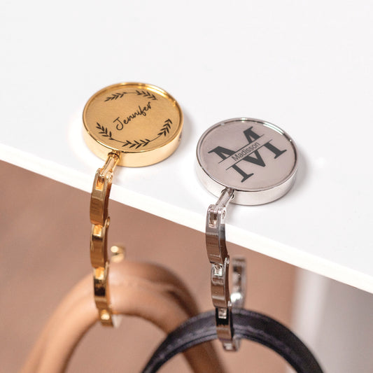 Custom Engraved Purse Hook Sets, Personalized Folding Handbag Hanger For Table